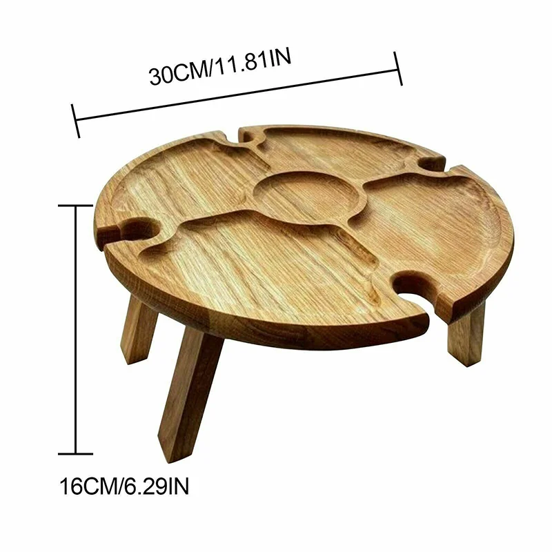 

Outdoor Wine Table Wooden Folding Picnic Table With Glass Holder 2 In 1 Wine Glass Rack Hiking Camping Garden Round Desktop