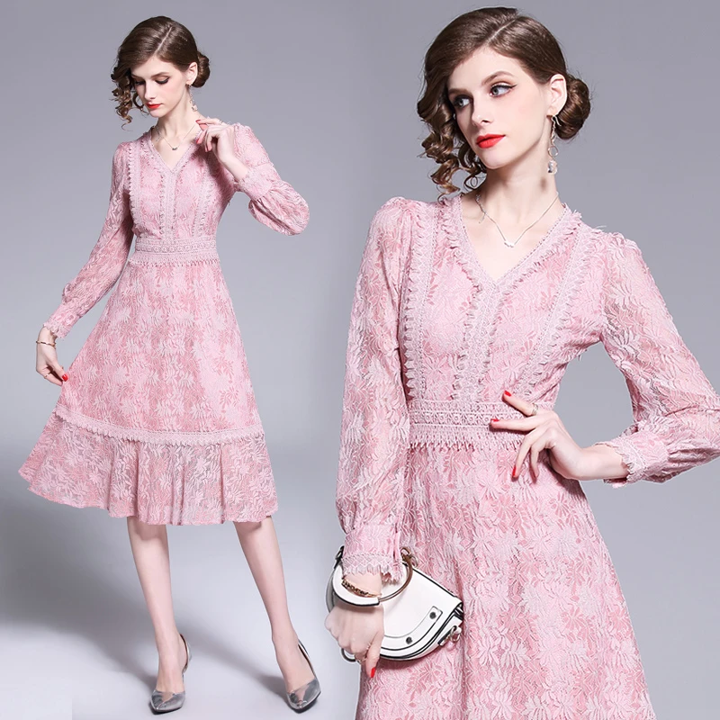 Trytree/2019 осеннее женское Повседневное платье с высокой талией v образным вырезом и