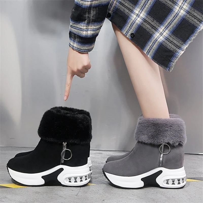 Chunky High Heels Winter Boots Platform Wedges Women Shoes Casual Snow Boots Gray Black Shoes with Heels New Ladies Short Boots