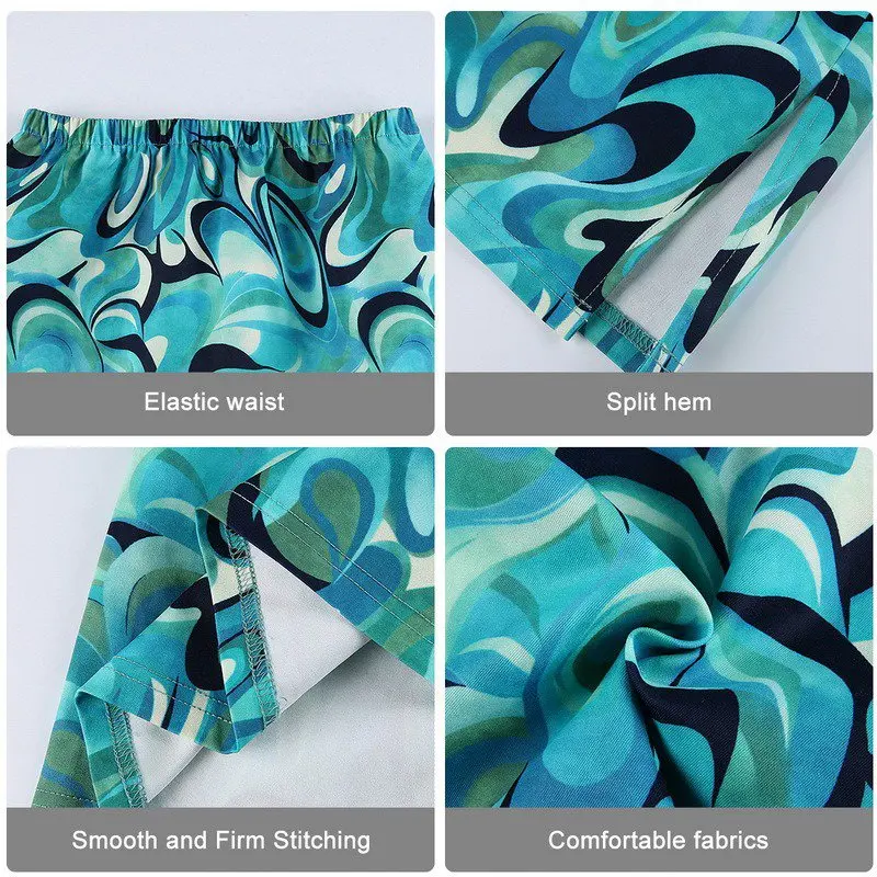 

HEFLASHOR Retro Paisley Print Y2K Mini Skirts Women Sexy Cute Straight Split Green Skirt Korean Harajuku Summer Cute Outfits