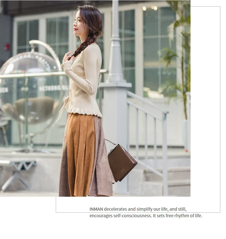 INMAN Winter Elegant Solid Color V Neck Drawstring Flower Swing Women Pullover Sweater