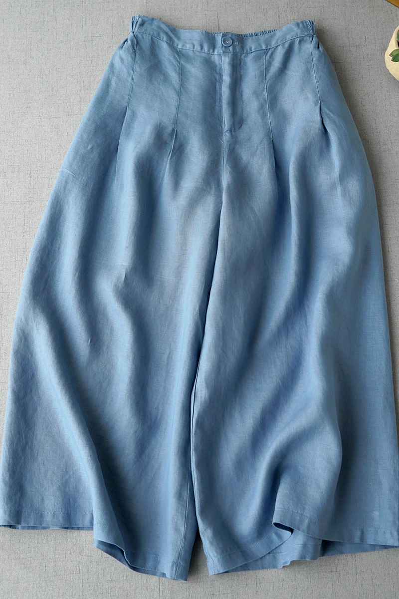 

Spring Summer Women Loose Plus Size Comfortable Water Washed Linen Trousers Elastic Waist Wide Leg Pants