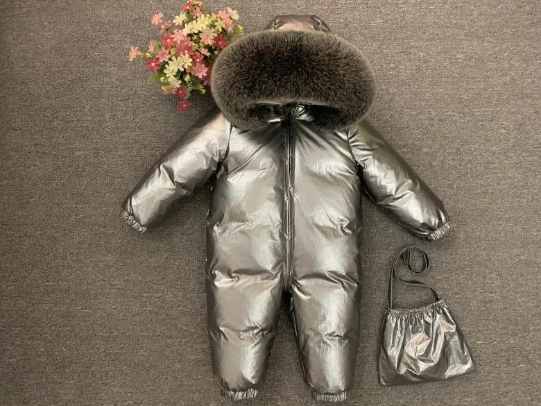 Зимние Пуховые Комбинезоны для маленьких мальчиков и девочек, комбинезон с плюшевой подкладкой для детей, утепленная теплая верхняя одежда, пальто, парки для малышей, зимний комбинезон, размер-30 градусов