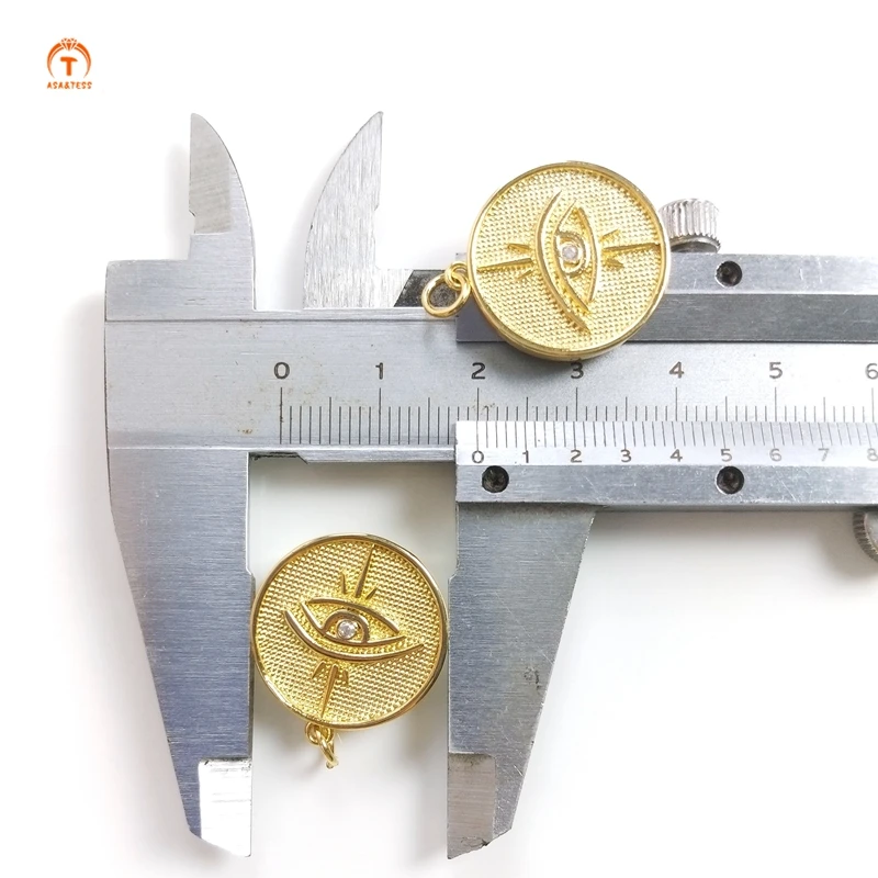 

5pcs Evil Eye Round Pendant Brass Plate Evil Eye Amulet Spiritual Cubic Zircon Charm Necklaces For Women Jewelry Earrings Making