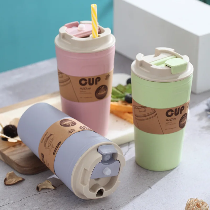 

420ml Portable Reusable Bamboo Fiber Coffee Cup Environmentally Friendly Non-slip Solid Travel Car Cup Useful Outdoor Water Cup