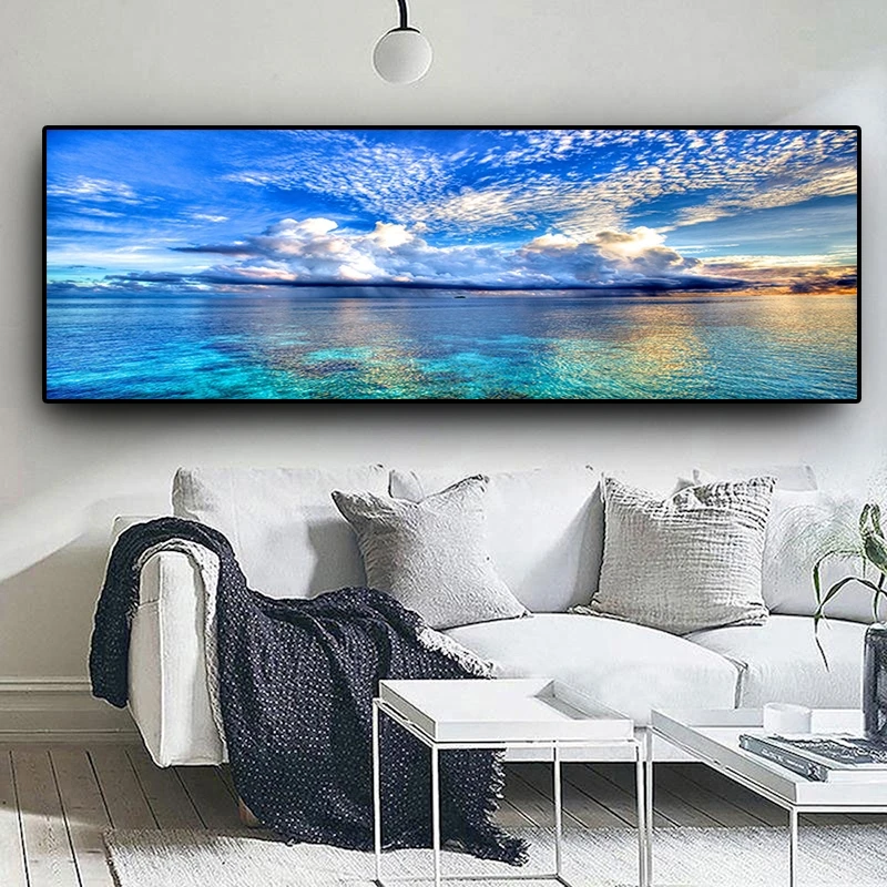 

Natural Sunset Cloud Seascape Blue Lake Landscape Posters and Prints Canvas Painting Wall Art Picture for Living Room Decor
