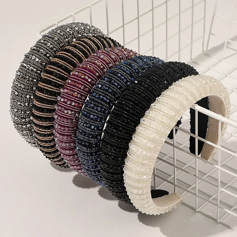 

New Luxury Bejeweled Padded Headbands Fashion Luxurious Rhinestones Sponge Hairbands for Women Sparkly Novelty Headbands