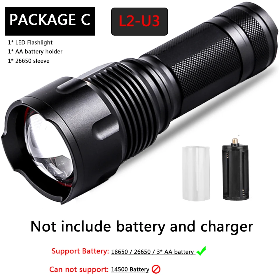 Cree XHP70 XHP50 XM-L2 U3 XM-L T6 светодиодный вспышка светильник Водонепроницаемый фонарь с приближением, Мощность 26650 18650 14500 АА перезаряжаемая батарея светильник - Испускаемый цвет: Package C