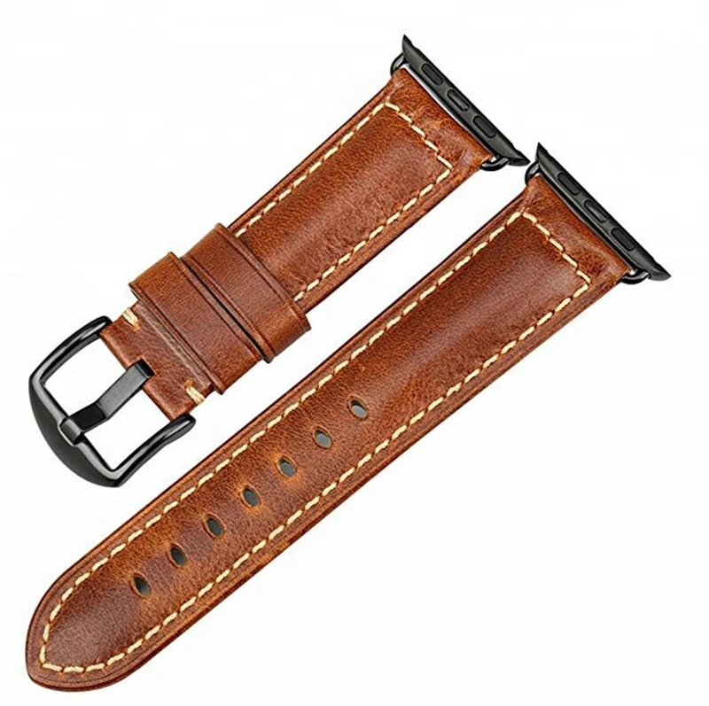 brown with black Коровья кожа, воск, натуральная кожа, ремешок для часов Apple watch, 42 мм, 38 мм, серия 4-1, iwatch 4, 44 мм, 40 мм, Ремешки для наручных часов, браслет для часов - Цвет ремешка: brown with black