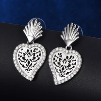 hollow flower heart drop earrings for women rose gold color cz crystal earrings trendy jewelry femme party wedding gift 2021