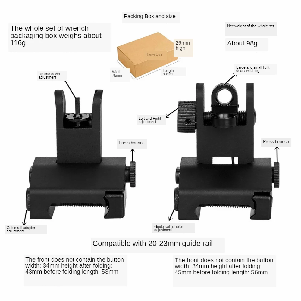 Flip Up Sights Hunting Front Rear Backup Fold Iron for the AR-15/M4/With Adjust tool | Спорт и развлечения