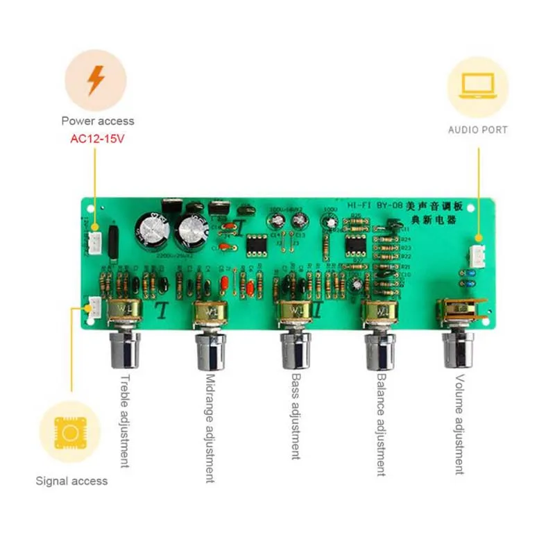 2.0 HIFI AN4558 Audio Preamplifier Bass Midrange Treble Balance adjustable Preamp Finished Board With Tone Control C2-004 | Электроника