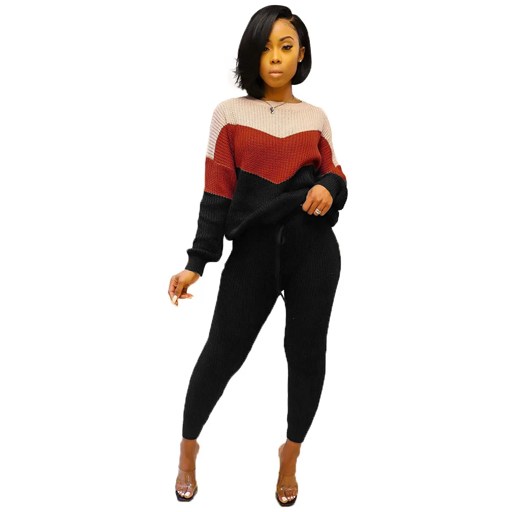 Теплый вязаный спортивный костюм повседневный комплект из 2 предметов Женский