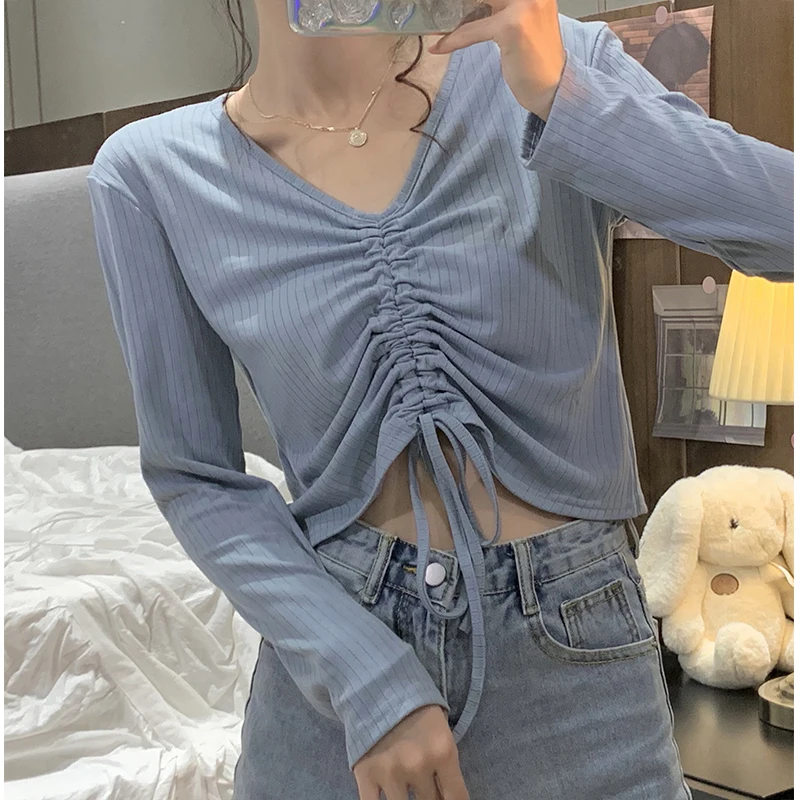 

Striped Knitted Long Sleeved Plus Size Korean Autumn Elegant Fashion Blouses And Tops Women'S Oversize T-Shirt Clothing 2021