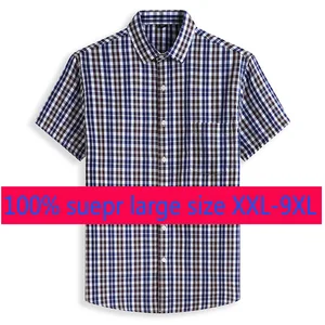 Рубашки мужские хлопковые, в клетку, с коротким рукавом, большого размера, размера плюс, 2XL-7XL, 8XL, 9XL