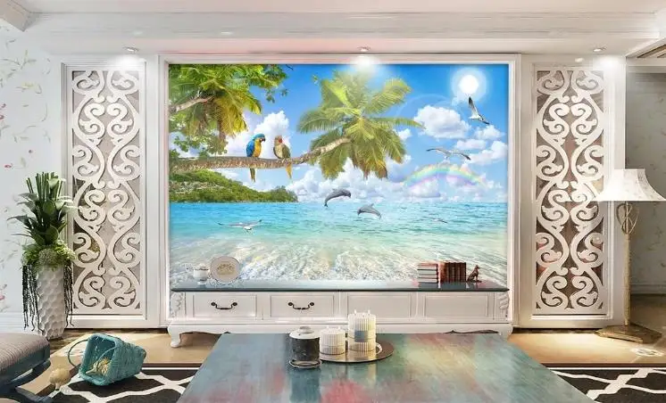 custom 3d photo wallpaper for living room bedroom background wallpaper natural scenery landscape painting coconut tree dolphin free global shipping