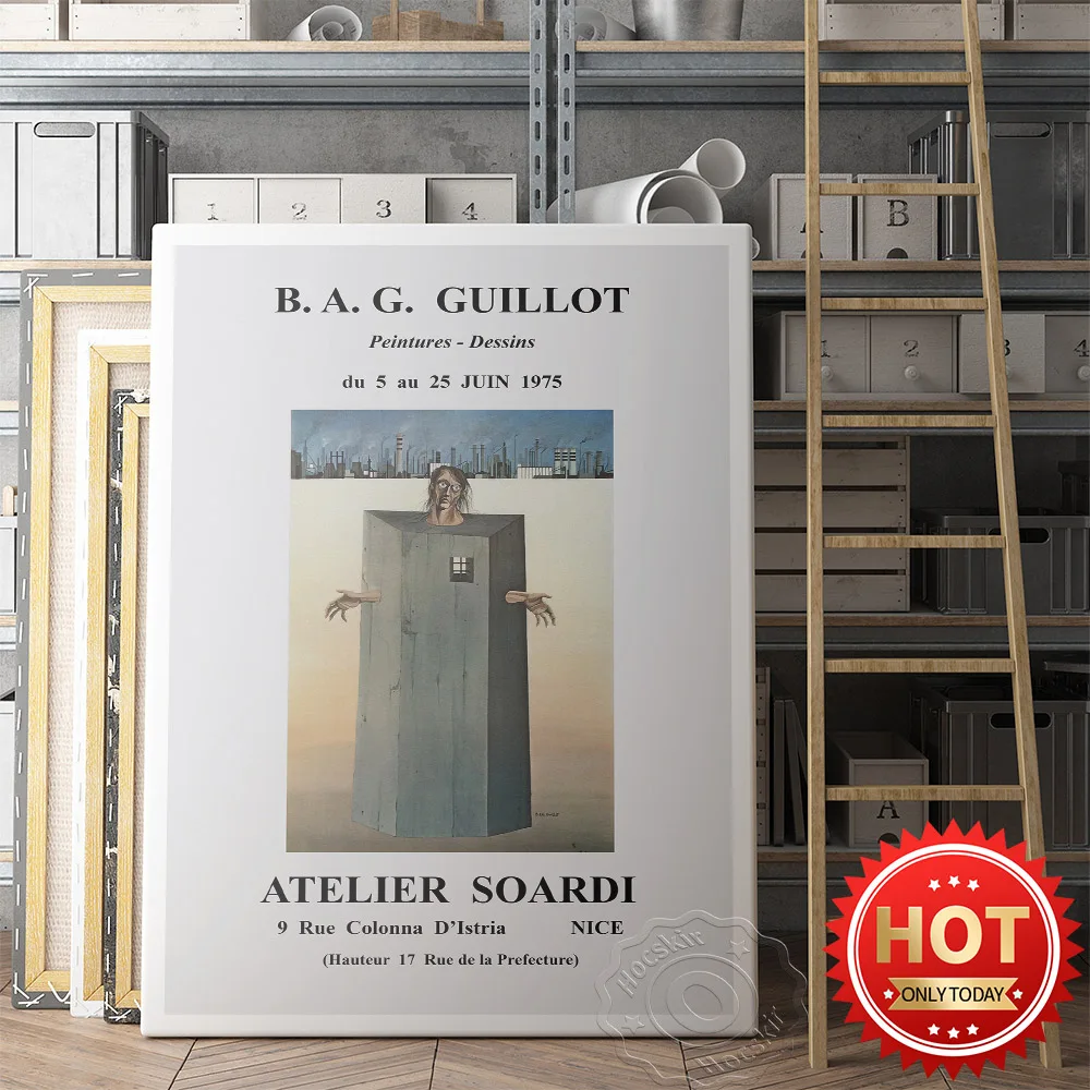 

B.A.G. Guillot Midcentury Surrealist Art Exhibition Poster, Guillo Hauteur 17 Rue De La Prefecture Artwork Prints, Decor Mural