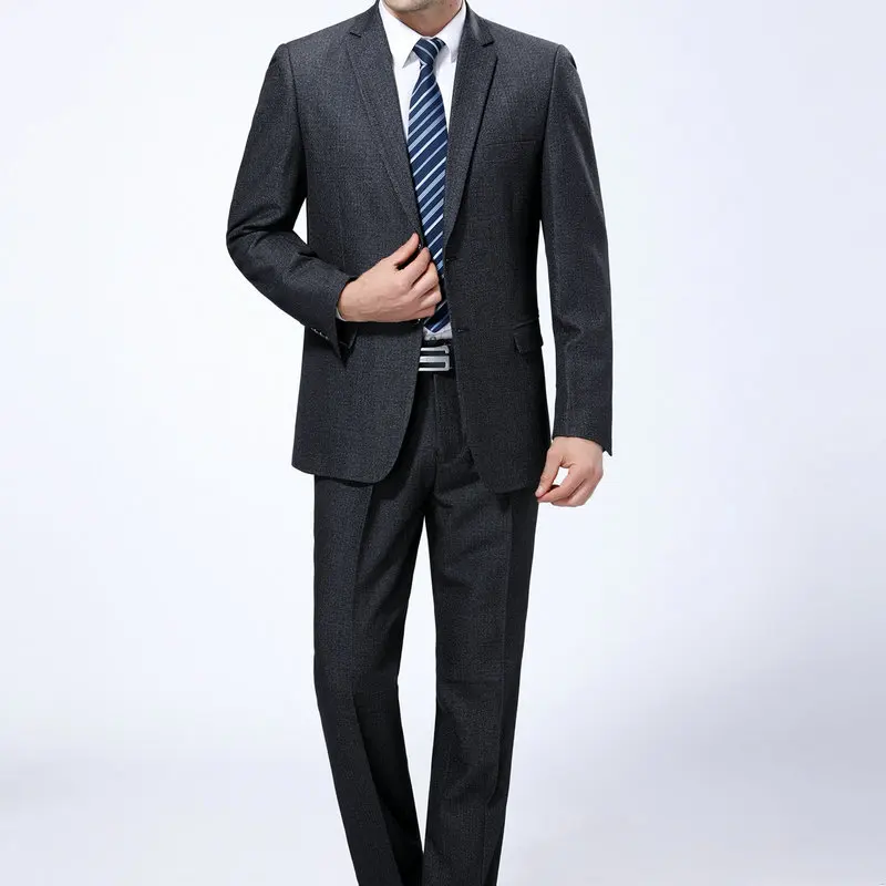 

Men Smart Casal Blazers And Trouser 2PCS Suit Set Black Gray Elegant Tailored Twinset Outfits Business Garment Four Season Wear