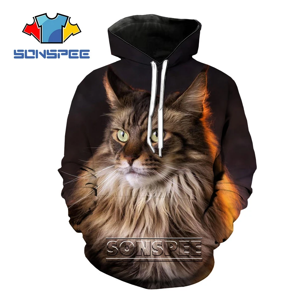 

SONSPEE 3D Print Animal Maine Coon Cat Hooded Hoodie Casual Harajuku Plus Size Sweatshirt Women Men Long Sleeve Pullover Clothes