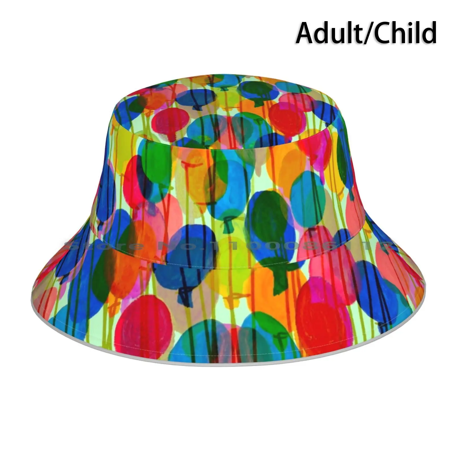

Celebration Bucket Hat Sun Cap Birthday Balloons Party Celebrate Colorful Watercolor Kids Clownish Circus Hand Painted Rainbow