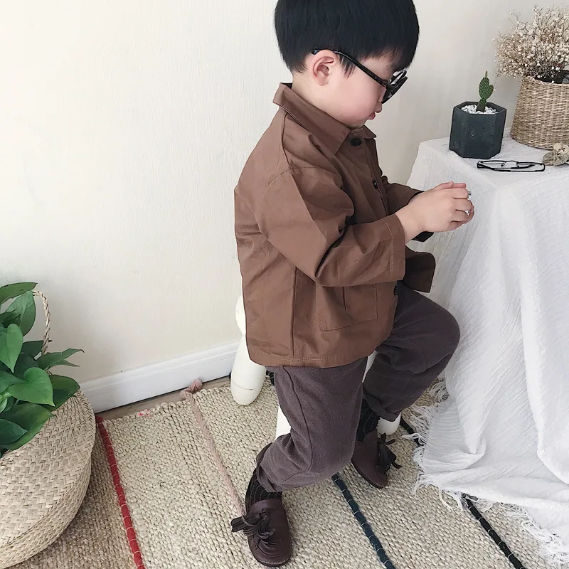 Детская куртка на весну и осень Новая корейская детская с лацканами Однорядный