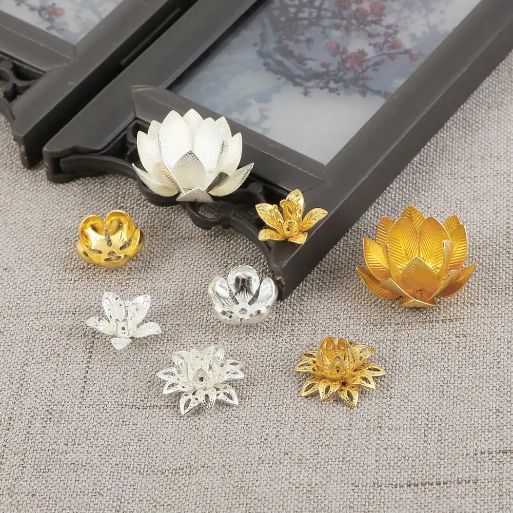 Новинка 10 шт. медные бусины цветы шапочка Концевики лотос для изготовления