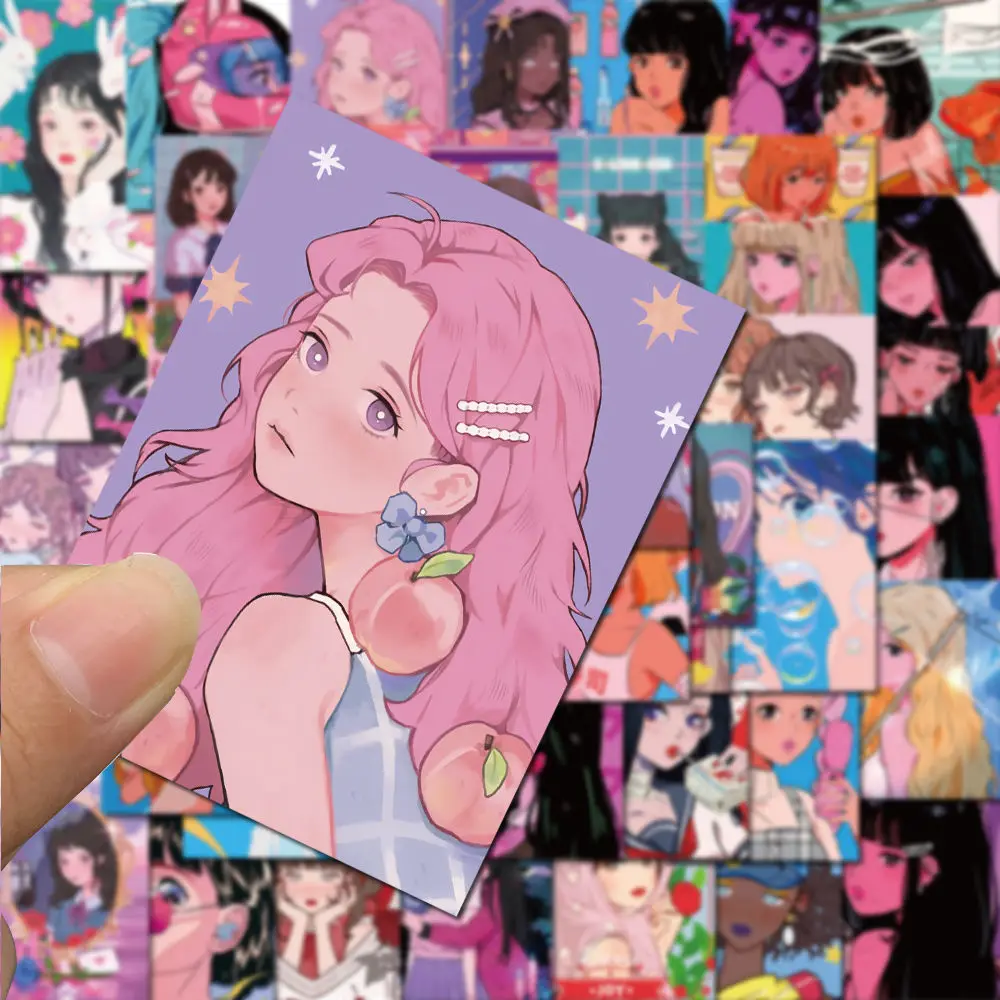 

50PCS Retro Girl Illustration Graffiti Stickers Anime Decal for DIY Stationery Laptop Bicycle Guitar Car Skateboard Sticker