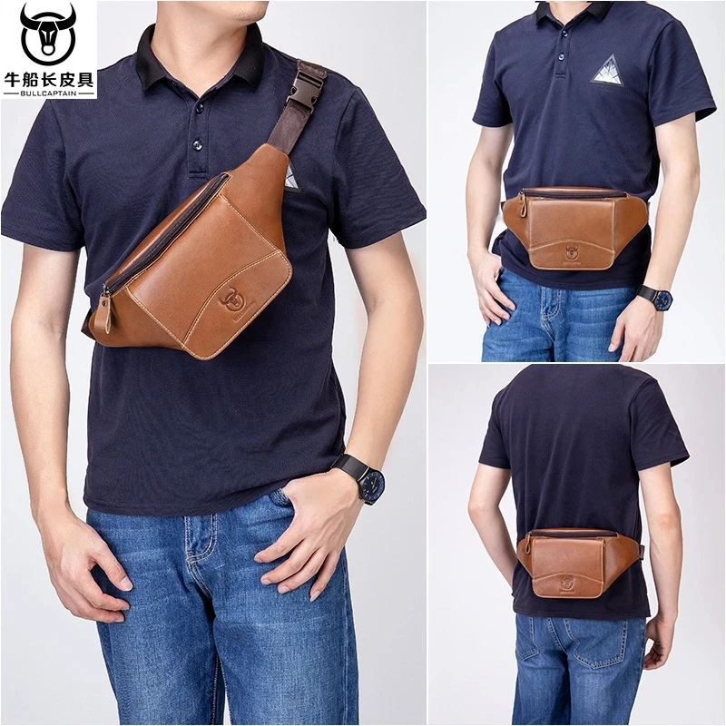 

Fashion Men Genuine Leather Waist Bags Casual Male Cowhide Fanny Pack Money Phone Key Pouch Bags Small Crossbody Shoulder Bags