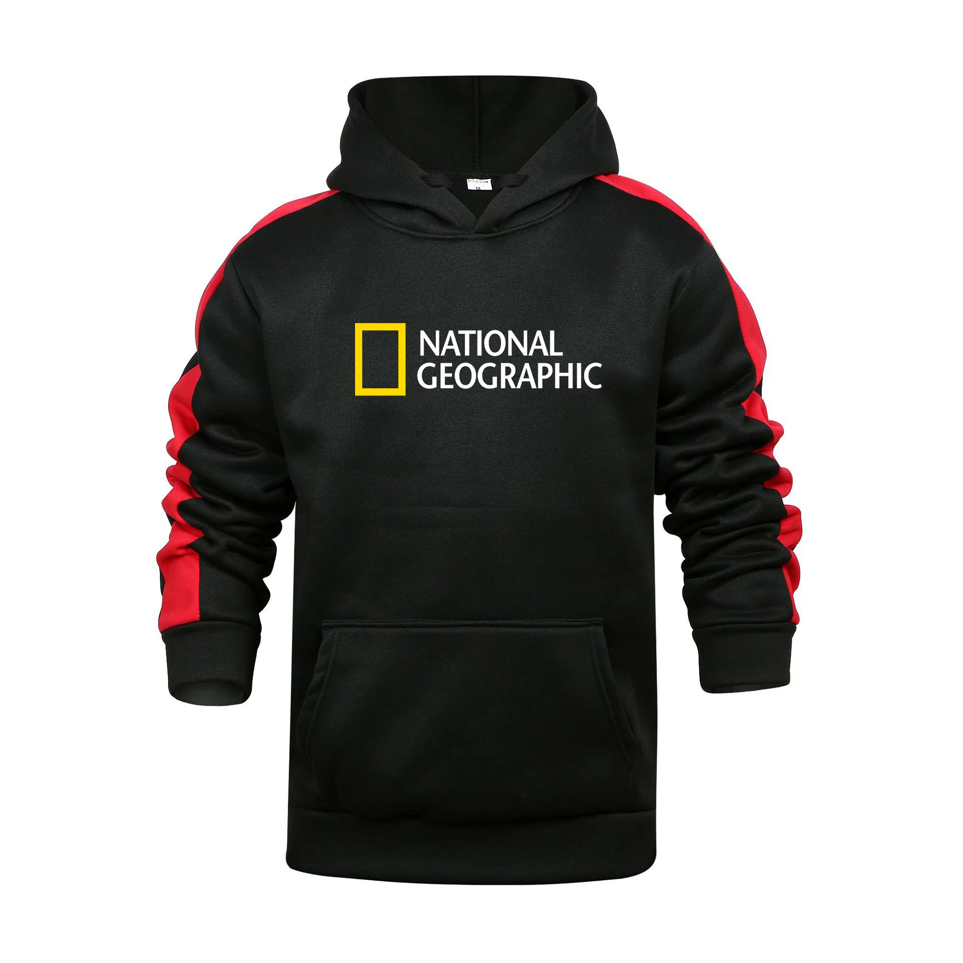 

New 2021 men's polar fleece striped pullover sweater National Geographic magazine hip-hop street Harajuku style men's casual hoo