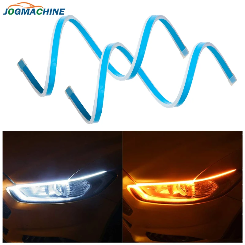 2 шт. сверхтонкий светодиодный DRL 30 45 60 70 см дневной ходовой светильник Гибкая автомобильная светодиодная лента белый сигнал поворота желтый Водонепроницаемый