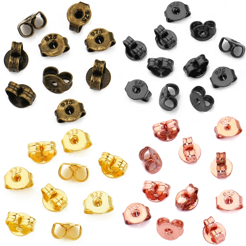 100 шт./лот новые акции серьги гвоздики из меди с покрытием серебра 925 пробы