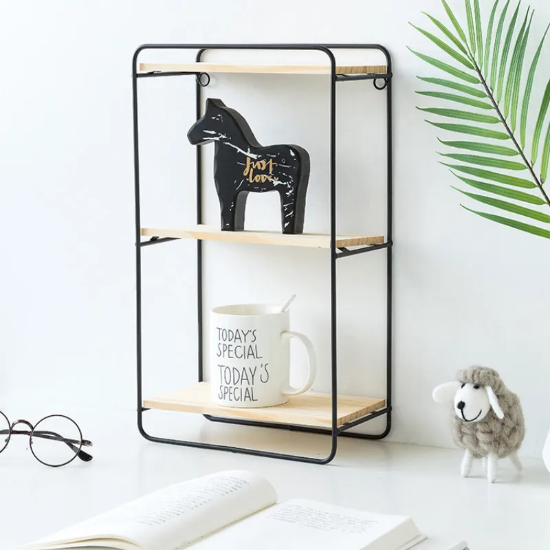 

Creative Simple Wrought Iron Wooden Partition Multi-layer Wall Display Shelf Organizer Home Wall Hanging Decoration ZM1015
