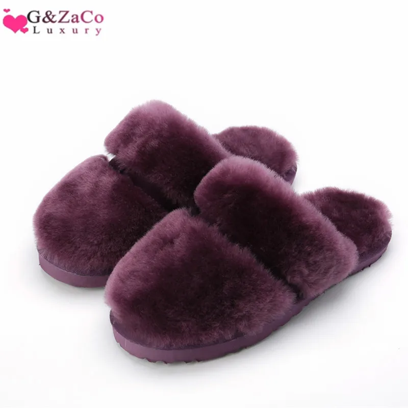 G& Zaco/Роскошные осенне-зимние тапочки из натуральной шерсти; женские тапочки на плоской подошве с овечьим мехом; модные теплые женские Тапочки