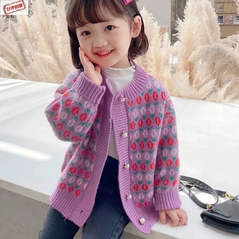 

Girls Sweater Coats Korean Spring Autumn Children's Clothes Baby Kids Girls Cardigan Tops Girls Flowers Cotton Sweaters Outwear