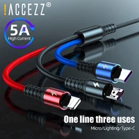 accezz 5a 3 in 1 usb cable micro usb c lighting cable fast charging for iphone 12 11 xs samsung s20 s9 xiaomi phone type c cord