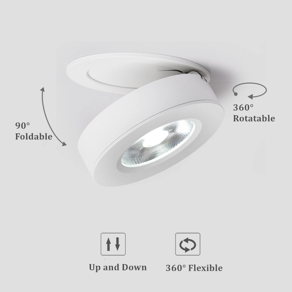 [DBF]90 plegable LED luz empotrada montada en la superficie de 360 grados giratorio 3W 5W 7W 10W del punto del techo lámpara blanca/Negro vivienda AC85-265V