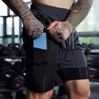 Мужские легкие двухслойные шорты с карманами, быстросохнущие, для тренажерного зала, йоги, тренировок, бодибилдинга