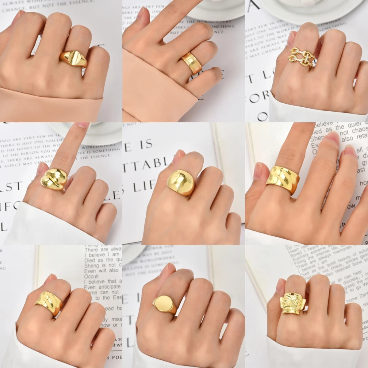 Женские Геометрические широкие золотые кольца женские штабелируемые открытые
