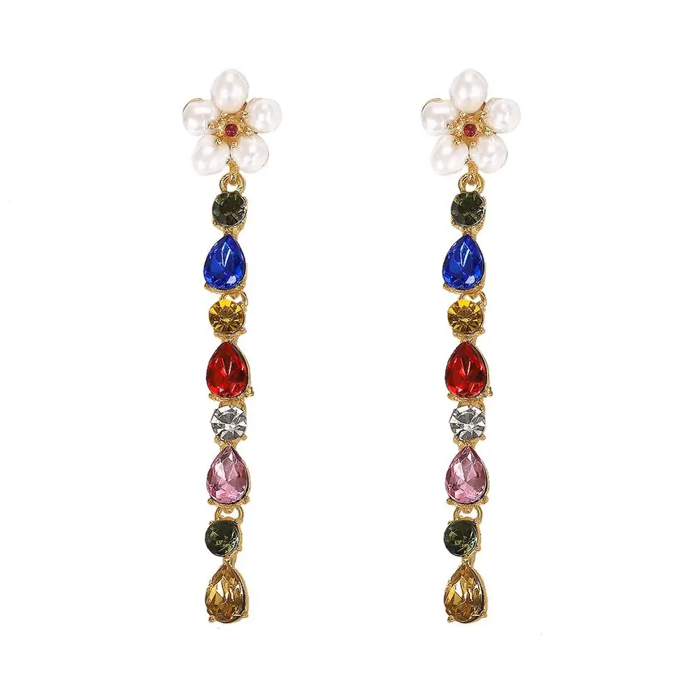 Новинка Boho имитация длинные серьги с жемчугом женские модные цветы многоцветные
