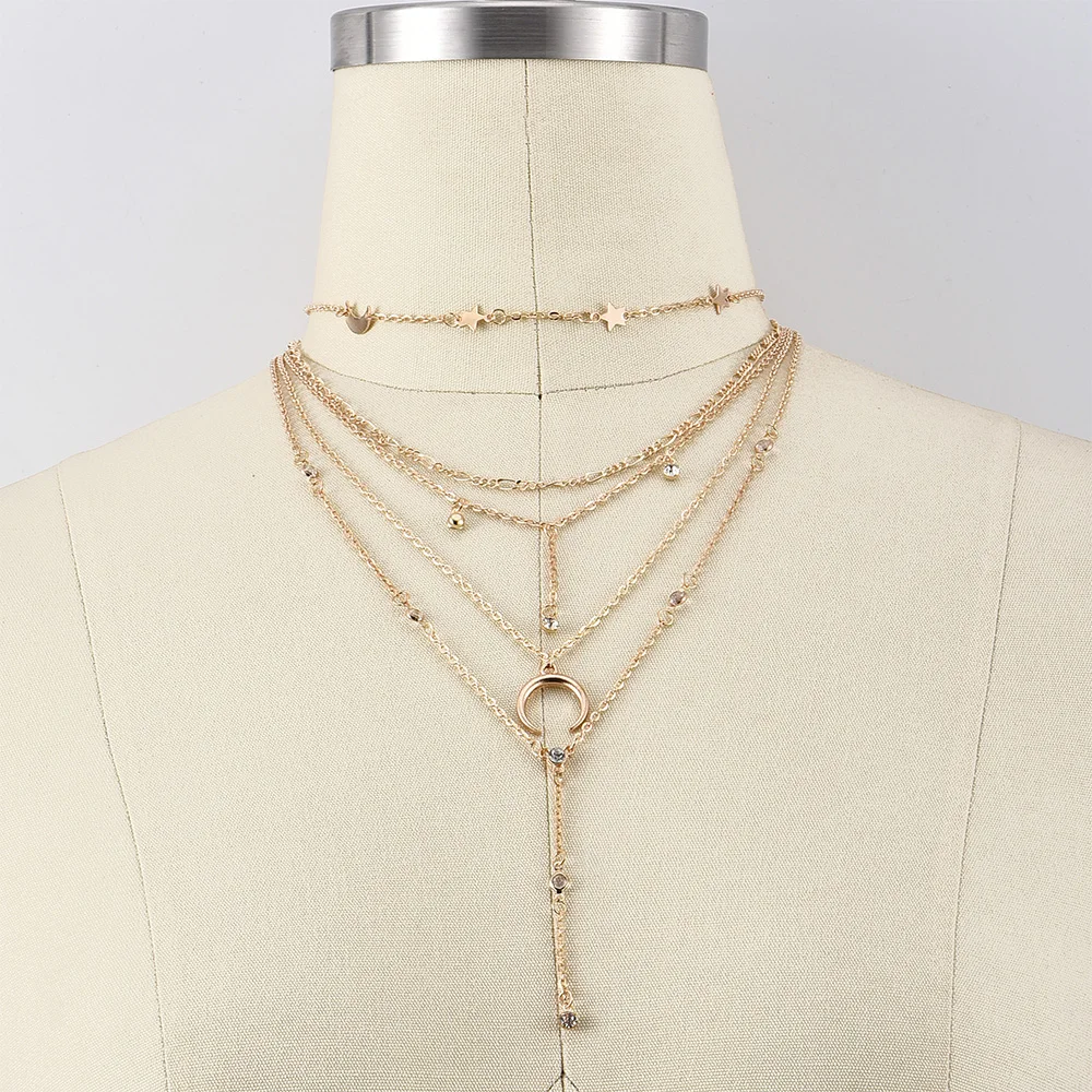 Цепочка на шею Женская многослойная золотистая 5 шт./компл. | Украшения и