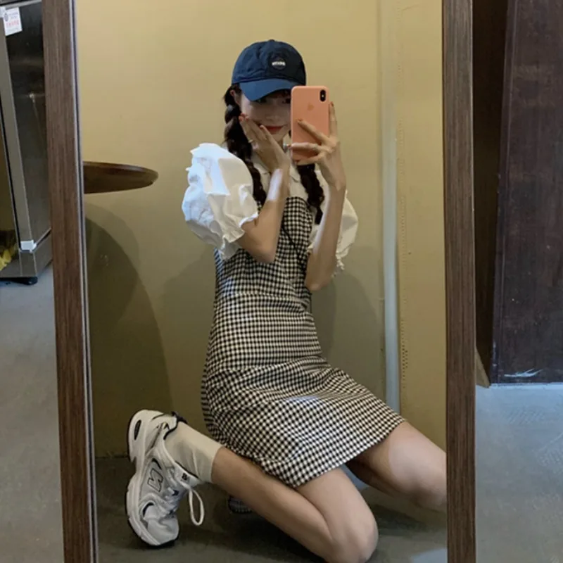 Новинка лета 2021 облегающее приталенное клетчатое платье комбинация в стиле