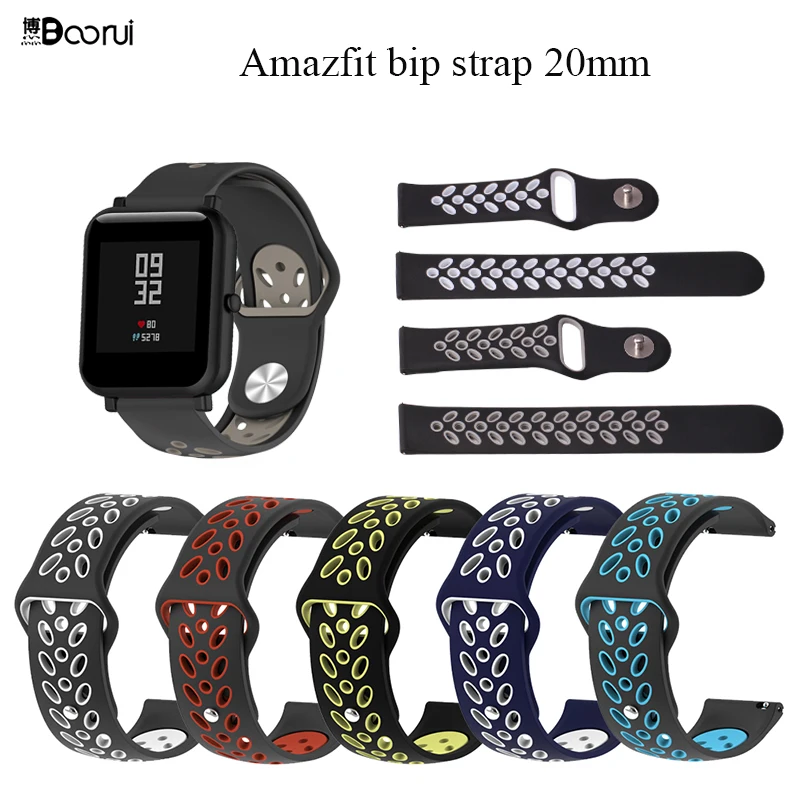 BOORUI amazfit bip ремешок 20 мм силиконовый ремешок дышащий спортивный пояс для xiaomi amazfit bip youth/huawei Watch2/Watch2 Pro