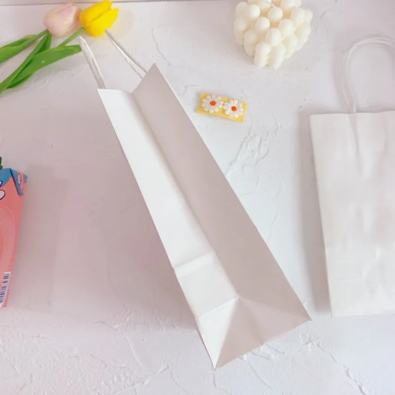 10 шт./лот простой бумажный подарочный пакет белого цвета праздничный с ручками