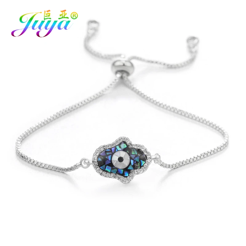 White Gold Juya модные золотые/серебряные/розовое золото регулируемые цепочки Шарм ракушка Evil Eye браслеты для женщин греческий глаз хамса, амулет Фатимы браслеты поставки - Окраска металла: White Gold