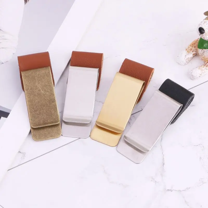 

2022 New Handmade Leather Stainless Steel Pen Holder Clip Journal Notebook Paper Folder