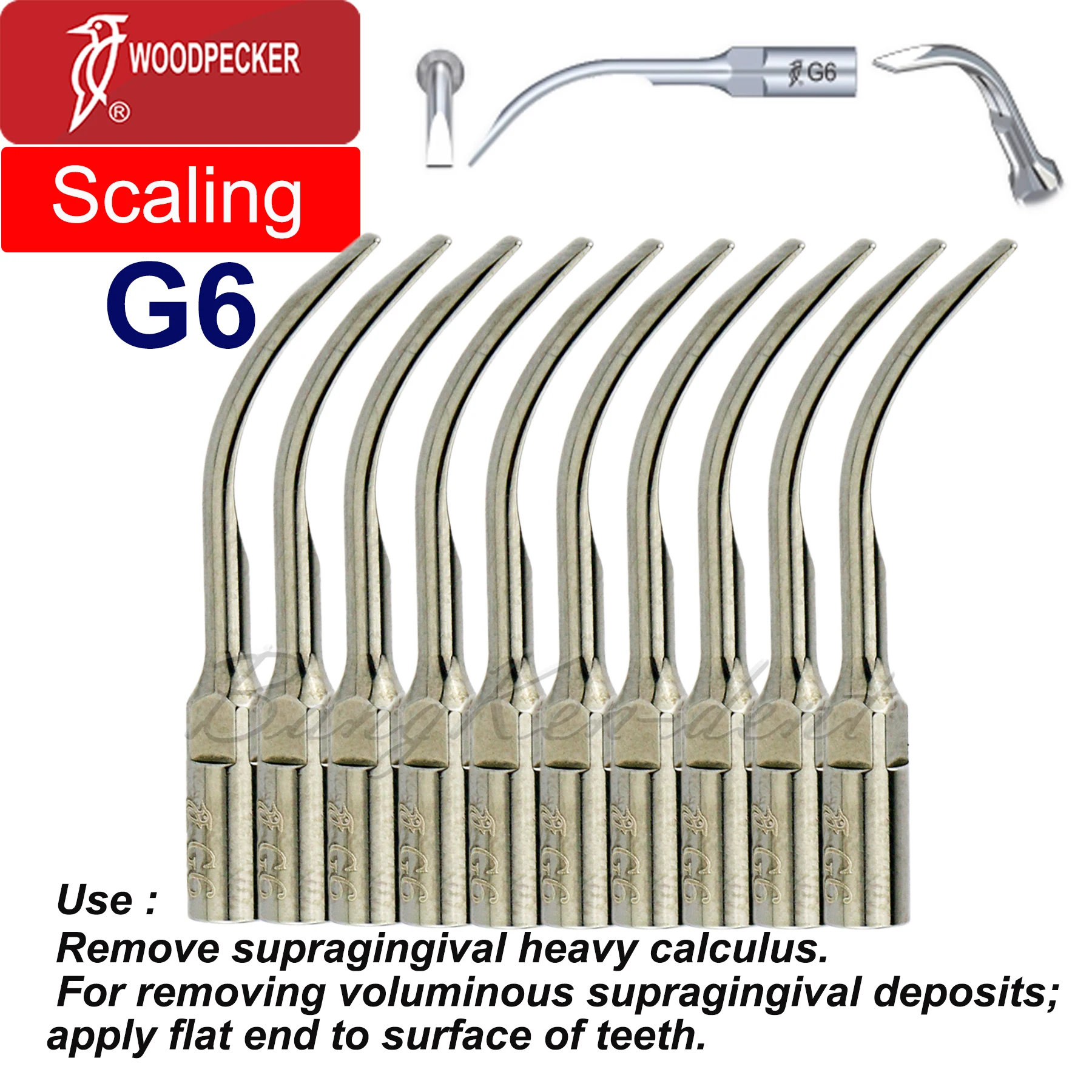 Woodpecker Original Dental Sugragingival Ultrasonic Scaler Tips Remove Supragingival Heavy Calculus Fit EMS UDS G6-10pcs