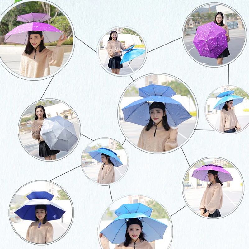 

Outdoor Foldable Double Umbrella Hat Headwear Cap Sun Rain Cap Camping Fishing Caps Sunscreen Shade Umbrella Fishing Hats