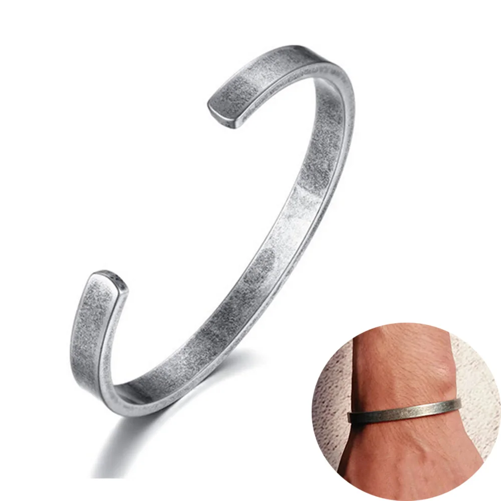 Винтажный Панк Серебряный браслет на запястье для мужчин и женщин простой