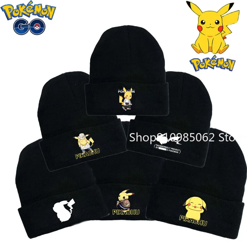 

2021 Anime Pokemon Pikachu Knitted Woolen Hat Student Sports Casual Hat Men's Hat Women's Winter Warm Hat Christmas Gift