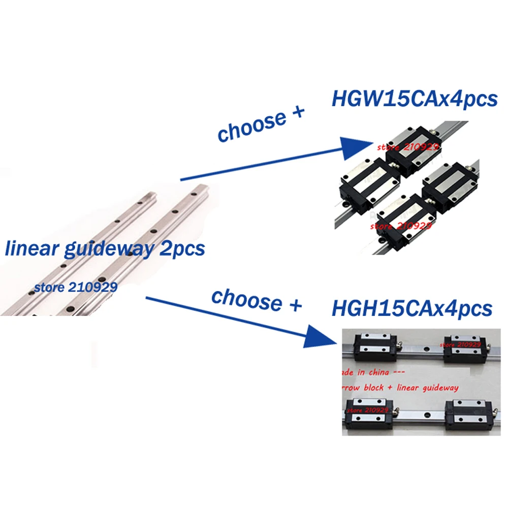 Линейные направляющие 2 шт. 1000 мм + 4 (HGW15CA или HGH15CA) для скольжения и трения